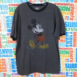 Mickey Mouse Ringer Tee Size L Faded Graphic Disneyland Walt Disney World Gray